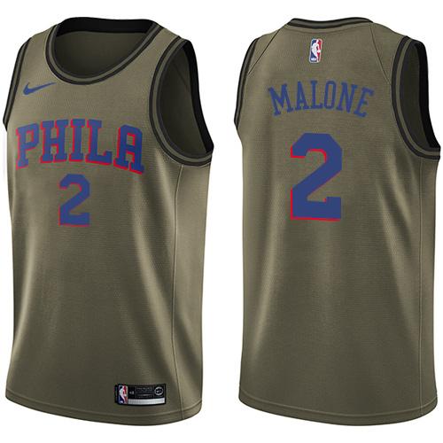 Philadelphia 76ers #2 Moses Malone Green Salute to Service Youth Swingman Jersey Youth