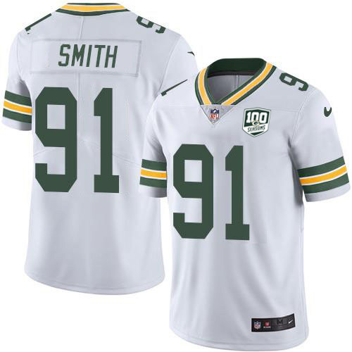 Green Bay Packers #91 Preston Smith White Men's 100th Season Stitched Vapor Untouchable Limited Jersey Men's