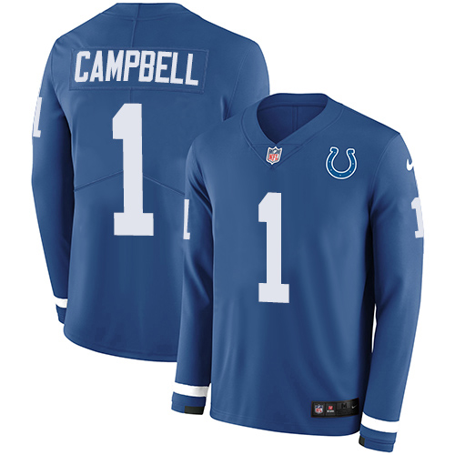 Colts #1 Parris Campbell Royal Blue Team Color Men's Stitched Limited Therma Long Sleeve Jersey