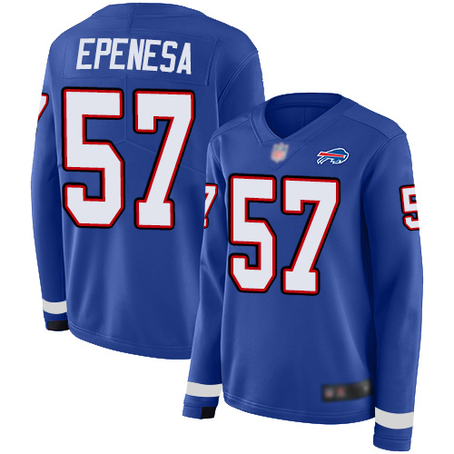 Buffalo Bills #57 A.J. Epenesas Royal Blue Team Color Women's Stitched Limited Therma Long Sleeve Jersey Womens
