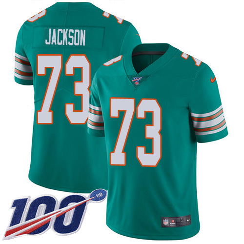 Miami Dolphins #73 Austin Jackson Aqua Green Alternate Men's Stitched 100th Season Vapor Untouchable Limited Jersey Men's
