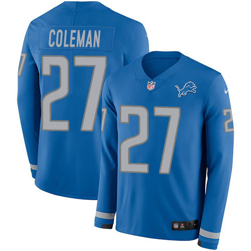 Detroit Lions #27 Justin Coleman Blue Team Color Men's Stitched Limited Therma Long Sleeve Jersey Men's