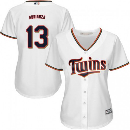 Minnesota Twins #13 Ehire Adrianza White Home Women's Stitched Jersey Womens