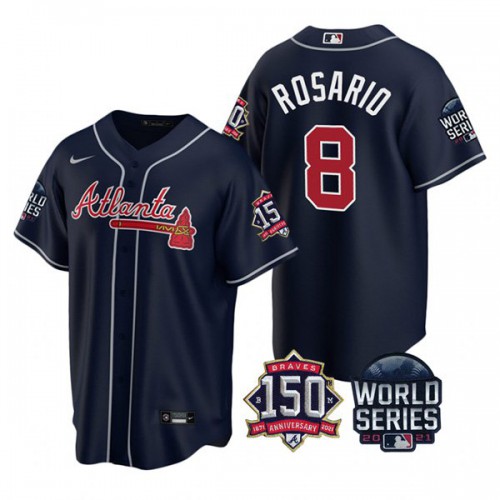Atlanta Atlanta Braves #8 Eddie Rosario 150th Anniversary 2021 World Series Youth Jersey - Navy Youth