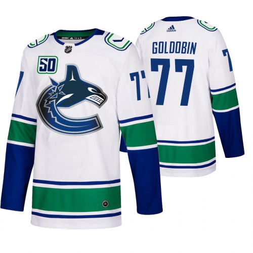 Vancouver Vancouver Canucks #77 Nikolay Goldobin 50th Anniversary Men's White 2019-20 Away Authentic Jersey Men's