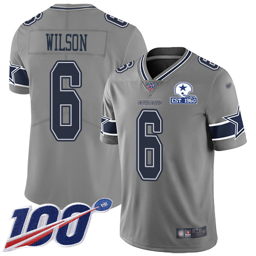 Cowboys #6 Donovan Wilson Gray Men's Stitched With Established In 1960 Patch Limited Inverted Legend 100th Season Jersey