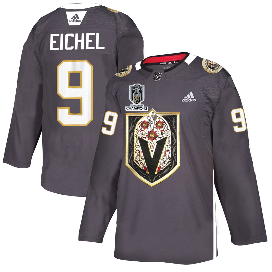 Vegas Golden Knights #9 Jack Eichel Men's Grey 2023 Stanley Cup Champions Adidas Latino Heritage Night Stitched Jersey