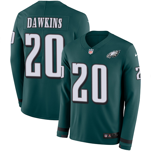 Eagles #20 Brian Dawkins Midnight Green Team Color Men's Stitched Limited Therma Long Sleeve Jersey
