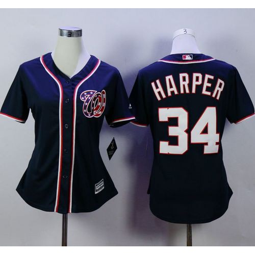 Washington Nationals #34 Bryce Harper Navy Blue Alternate 2 Women's Stitched Jersey Womens