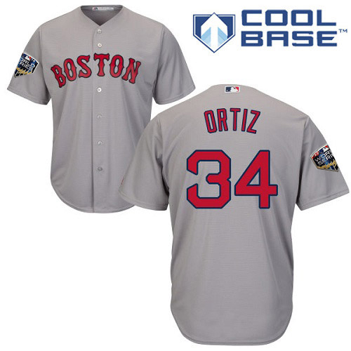 Boston Red Sox #34 David Ortiz Grey Cool Base 2018 World Series Stitched Youth Jersey Youth
