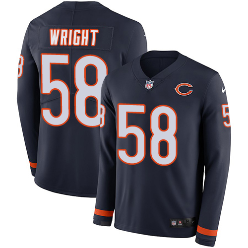 Bears #58 Darnell Wright Navy Blue Team Color Youth Stitched Limited Therma Long Sleeve Jersey