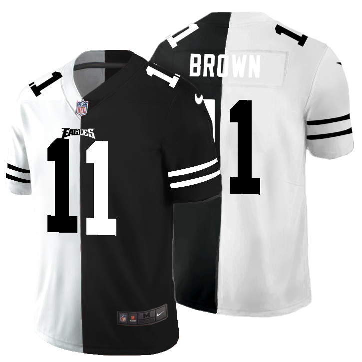 Philadelphia Eagles #11 A.J. Brown Men's Black V White Peace Split Vapor Untouchable Limited Jersey