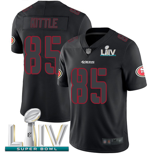 49ers #85 George Kittle Black Super Bowl LIV 2020 Men's Stitched Limited Rush Impact Jersey
