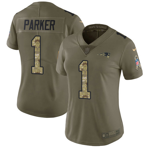 Patriots #1 DeVante Parker Olive/Camo Women's Stitched Limited 2017 Salute To Service Jersey