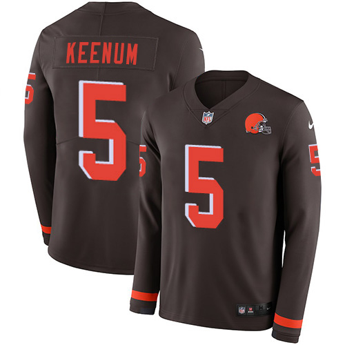 Cleveland Browns #5 Case Keenum Brown Team Color Youth Stitched Limited Therma Long Sleeve Jersey Youth