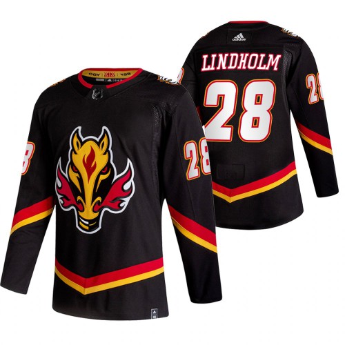 Calgary Calgary Flames #28 Elias Lindholm Black Men's Adidas 2020-21 Reverse Retro Alternate Jersey Men's