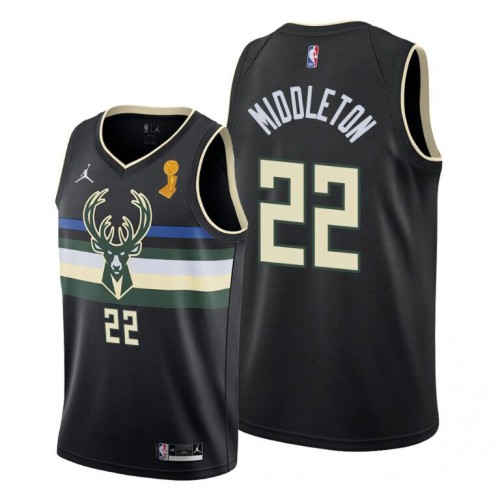 Milwaukee Milwaukee Bucks #22 Khris Middleton Womens 2021 Finals Champions Swingman Statement Edition Jersey Black Womens