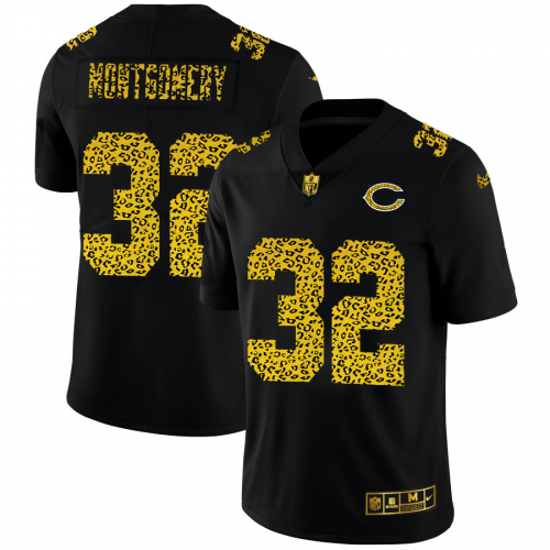 Chicago Chicago Bears #32 David Montgomery Men's Leopard Print Fashion Vapor Limited Jersey Black Men's