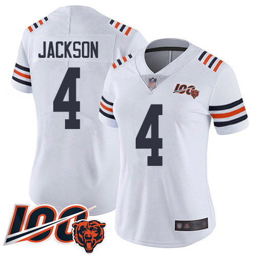 Bears #4 Eddie Jackson White Women's Stitched 100th Season Vapor Limited Jersey