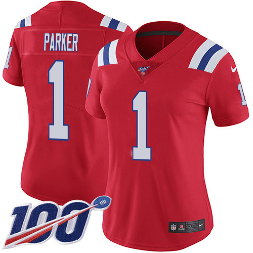 Patriots #1 DeVante Parker Red Alternate Women's Stitched 100th Season Vapor Limited Jersey