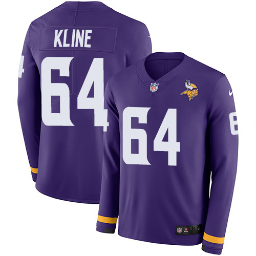 Minnesota Vikings #64 Josh Kline Purple Team Color Men's Stitched Limited Therma Long Sleeve Jersey Men's