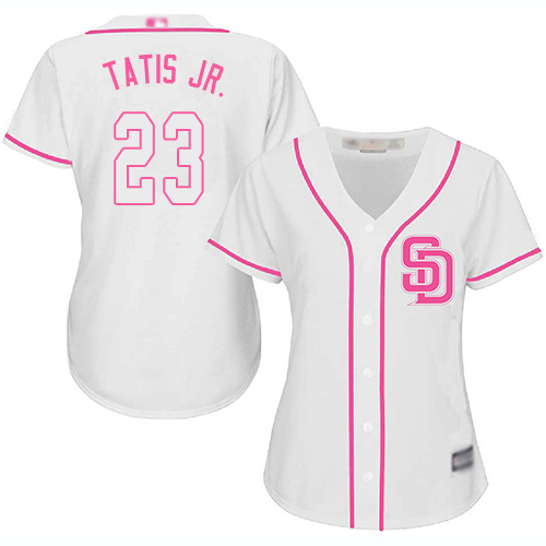 San Diego Padres #23 Fernando Tatis Jr. White/Pink Fashion Women's Stitched Jersey Womens