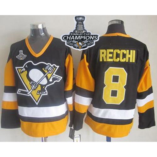 Pittsburgh Penguins #8 Mark Recchi Black CCM Throwback 2017 Stanley Cup Finals Champions Stitched Jersey Men's