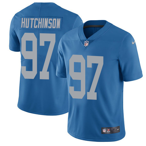 Lions #97 Aidan Hutchinson Blue Throwback Youth Stitched Vapor Untouchable Limited Jersey