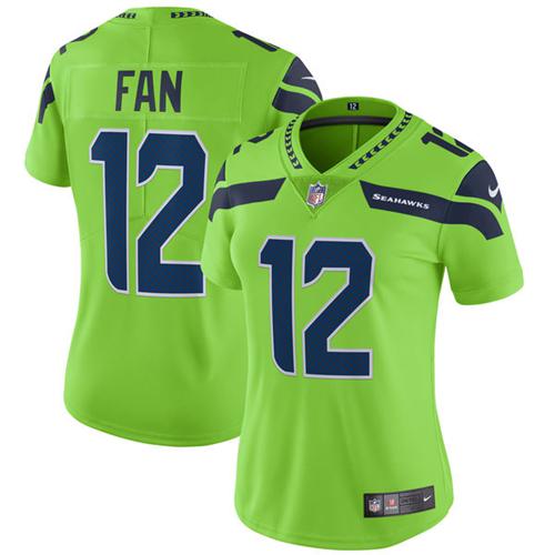 Seahawks #12 Fan Green Women's Stitched Limited Rush Jersey