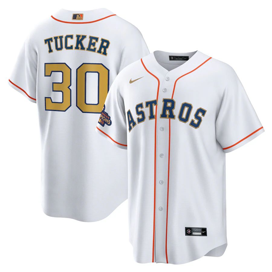 Houston Astros #30 Kyle Tucker White Gold Men's 2023 Gold Collection Replica Player Jersey