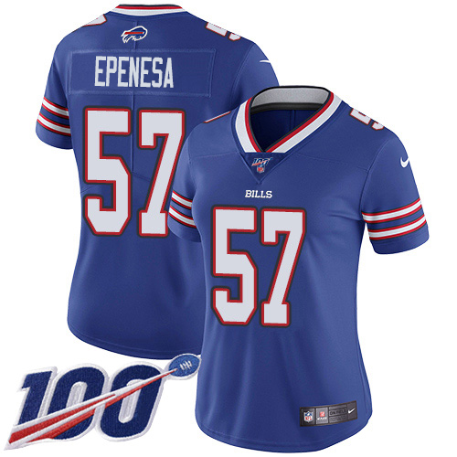 Buffalo Bills #57 A.J. Epenesas Royal Blue Team Color Women's Stitched 100th Season Vapor Untouchable Limited Jersey Womens