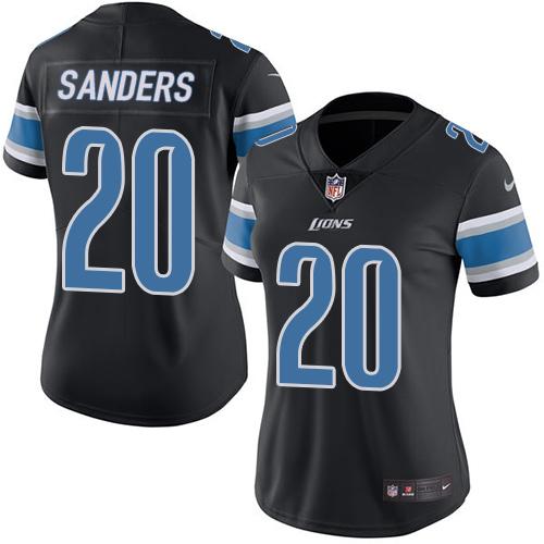 Lions #20 Barry Sanders Black Women's Stitched Limited Rush Jersey