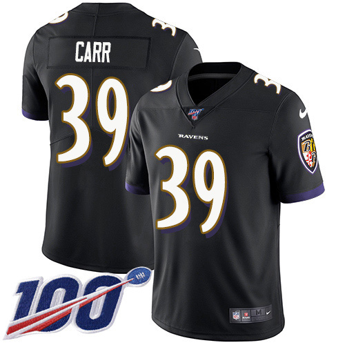 Baltimore Ravens #39 Brandon Carr Black Alternate Men's Stitched 100th Season Vapor Untouchable Limited Jersey Men's