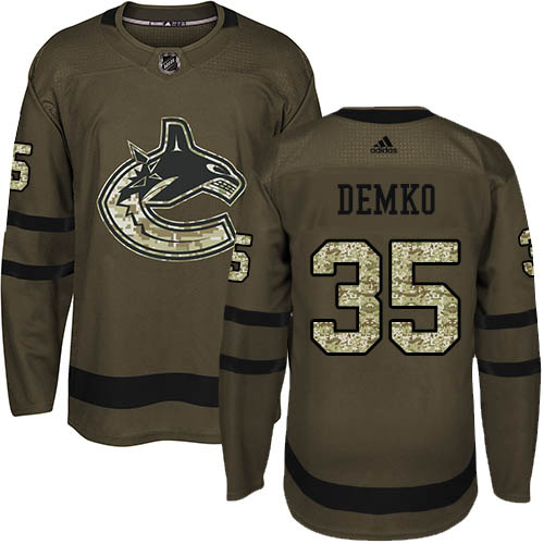 Adidas Vancouver Canucks #35 Thatcher Demko Green Salute to Service Stitched Jersey Men's