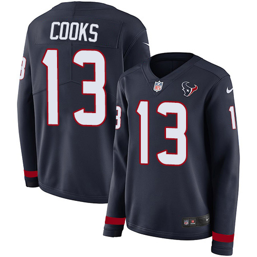 Texans #13 Brandin Cooks Navy Blue Team Color Women's Stitched Limited Therma Long Sleeve Jersey