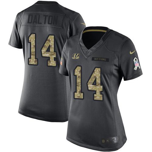 Cincinnati Bengals #14 Andy Dalton Black Women's Stitched Limited 2016 Salute to Service Jersey Womens
