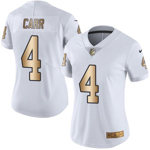 Raiders #4 Derek Carr White Women's Stitched Limited Gold Rush Jersey