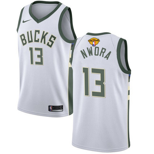 Milwaukee Bucks #13 Jordan Nwora Mens 2021 Finals Bound Swingman Association Edition Jersey White Mens