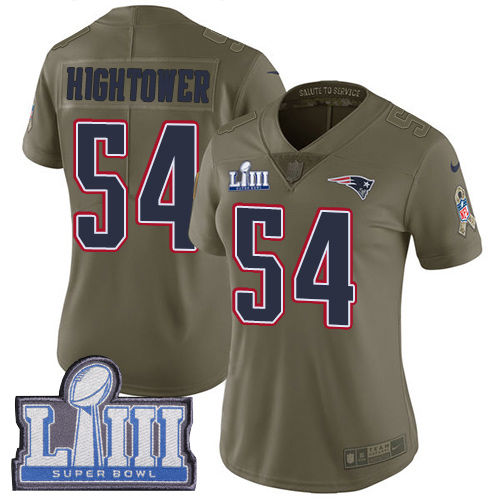 New England Patriots #54 Dont'a Hightower Olive Super Bowl LIII Bound Women's Stitched Limited 2017 Salute to Service Jersey Womens