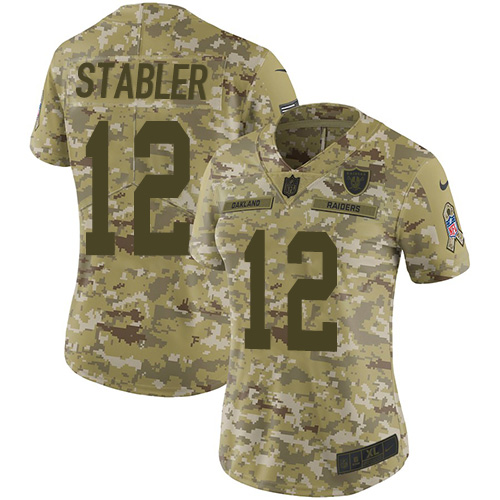 Las Vegas Raiders #12 Kenny Stabler Camo Women's Stitched Limited 2018 Salute to Service Jersey Womens