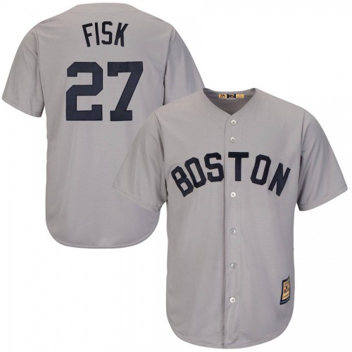 Boston Boston Red Sox #27 Carlton Fisk Majestic Cool Base Cooperstown Collection Player Jersey Gray Men's