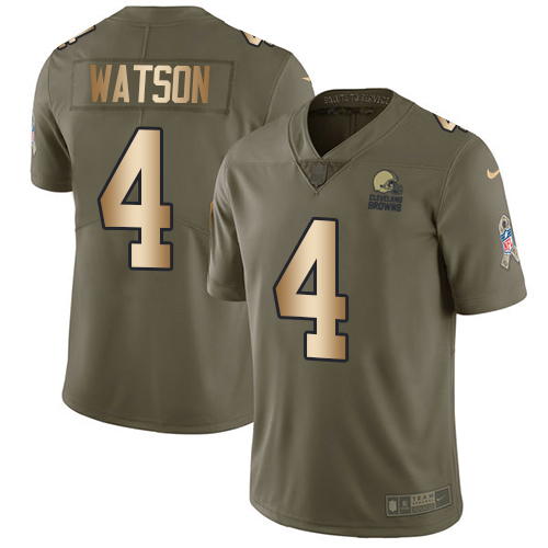 Browns #4 Deshaun Watson Olive/Gold Men's Stitched Limited 2017 Salute To Service Jersey