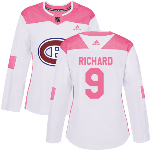 Adidas Montreal Canadiens #9 Maurice Richard White/Pink Authentic Fashion Women's Stitched Jersey Womens
