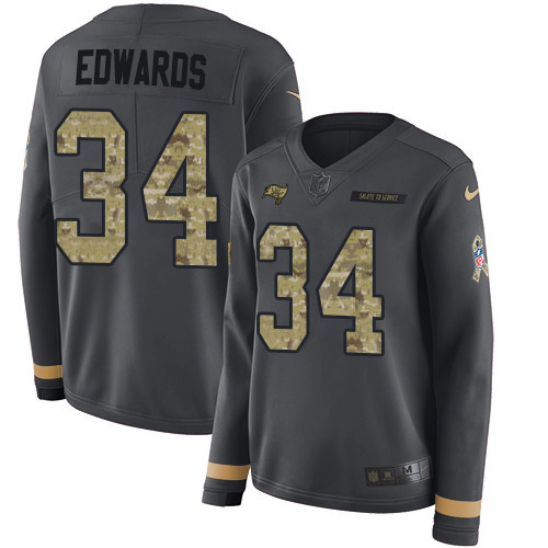 Tampa Bay Buccaneers #34 Mike Edwards Anthracite Salute to Service Women's Stitched Limited Therma Long Sleeve Jersey Womens