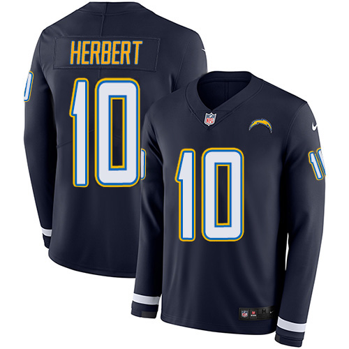 Chargers #10 Justin Herbert Navy Blue Team Color Men's Stitched Limited Therma Long Sleeve Jersey