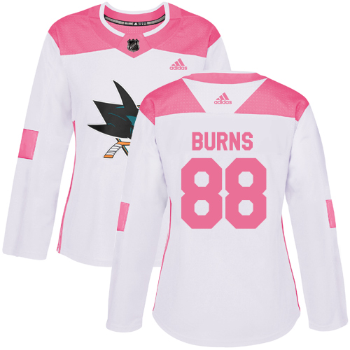Adidas San Jose Sharks #88 Brent Burns White/Pink Authentic Fashion Women's Stitched Jersey Womens