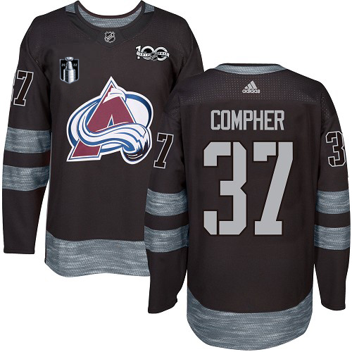 Adidas Colorado Avalanche #37 J.T. Compher Black Youth 2022 Stanley Cup Final Patch 100th Anniversary Stitched Jersey Youth