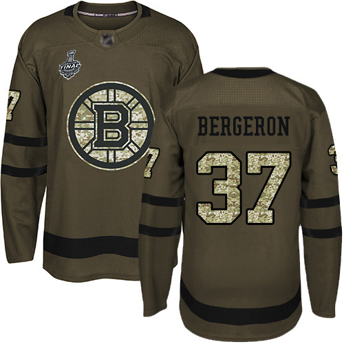Adidas Boston Bruins #37 Patrice Bergeron Green Salute to Service Stanley Cup Final Bound Stitched Jersey Men's