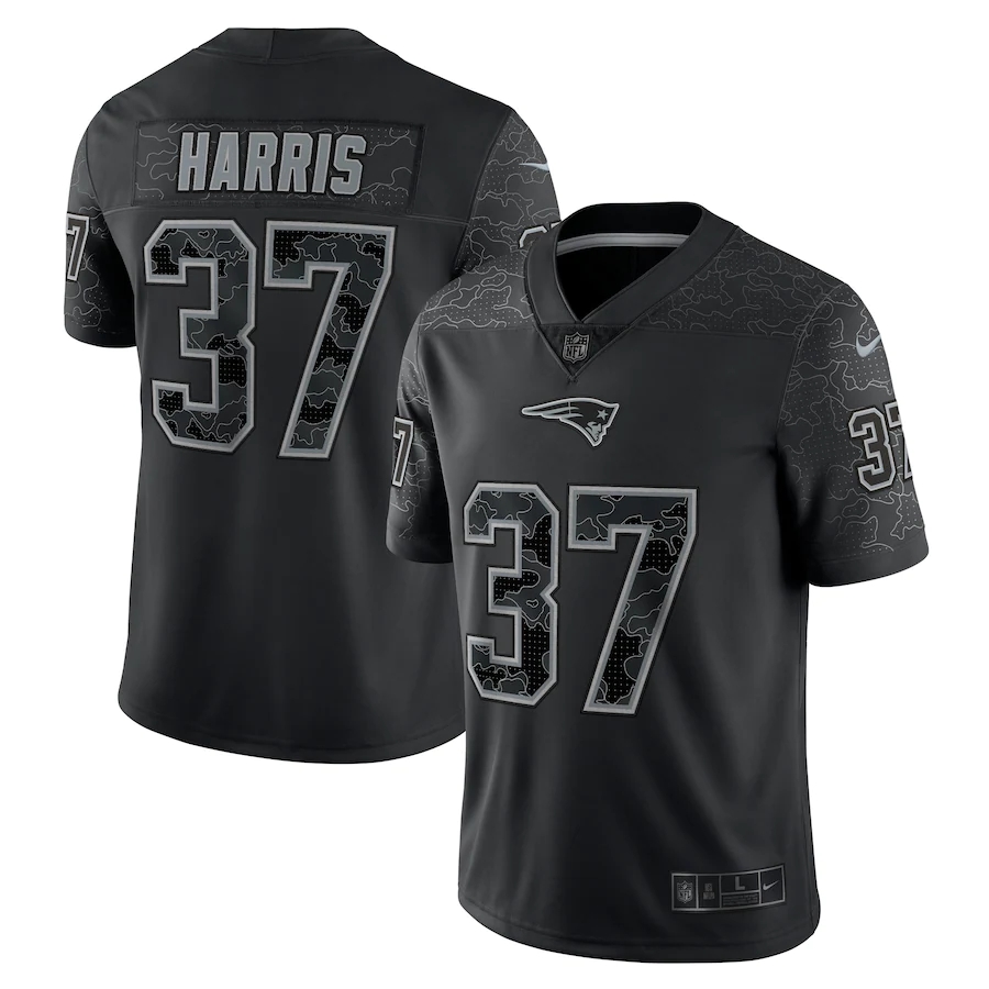 New England Patriots #37 Damien Harris Black Men's Black Reflective Limited Jersey