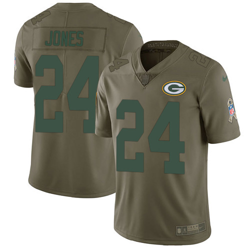 Green Bay Packers #24 Josh Jones Olive Men's Stitched Limited 2017 Salute To Service Jersey Men's